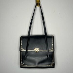 Vintage Gothic Black & Gold Hardware Purse with Pockets